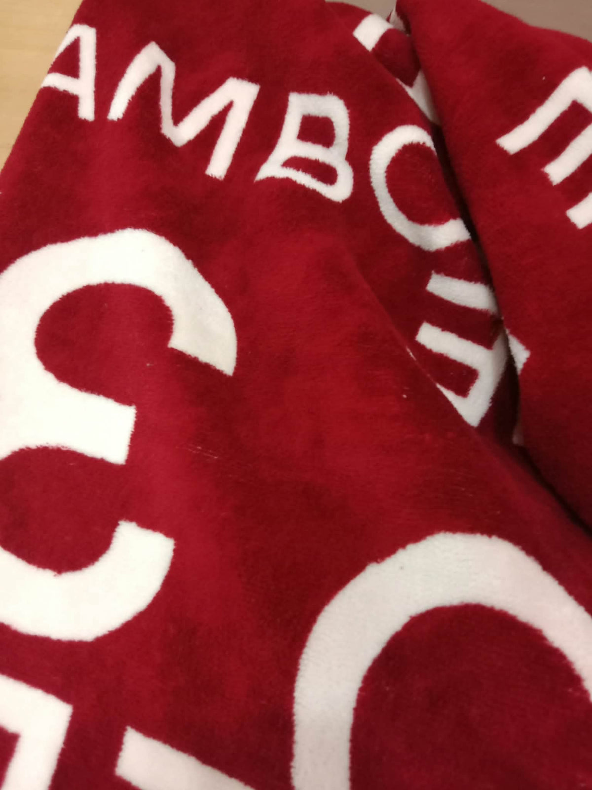 Chanel By Sea Line Cotton Blanket featuring Large printed Leather