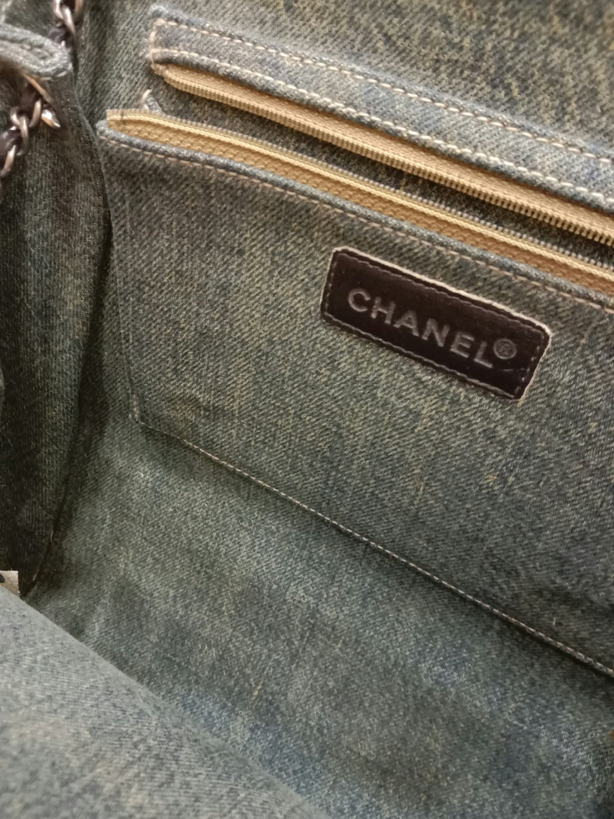 Chanel Vintage Denim and Leather Chocolate Bar Blue Green Denim Series 6