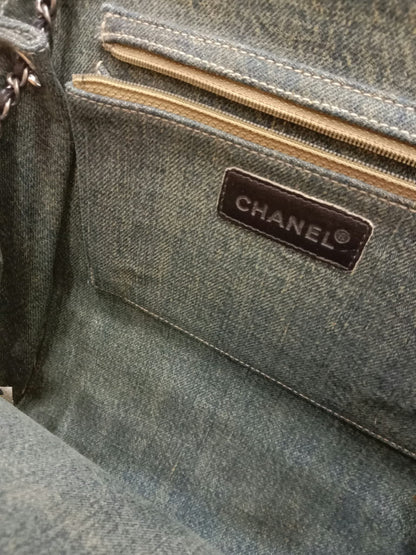 Chanel Vintage Denim and Leather Chocolate Bar Blue Green Denim Series 6