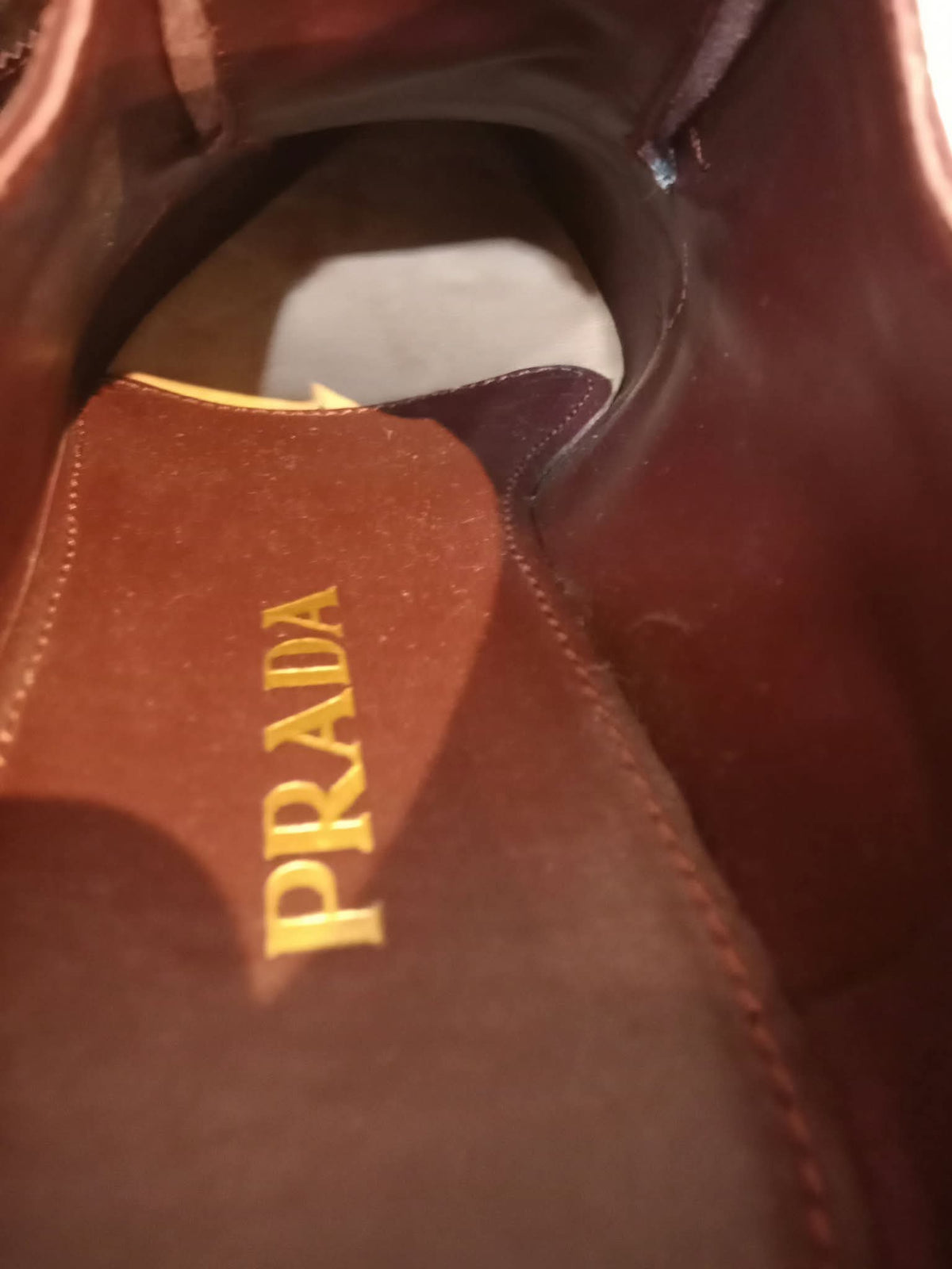 Prada Wingtip Brogue Derby Patent Platform Burgundy Size 37.5