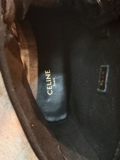 Celine Bulky Laced Up Boots Nylon/Shiny Bull Black Size 37.5