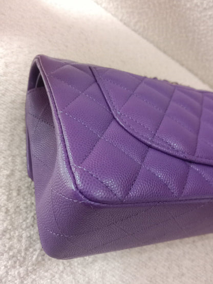Chanel Metiers D'Art 2022 Timeless Classic Quilted Double Flap Small Caviar Microchipped Purple