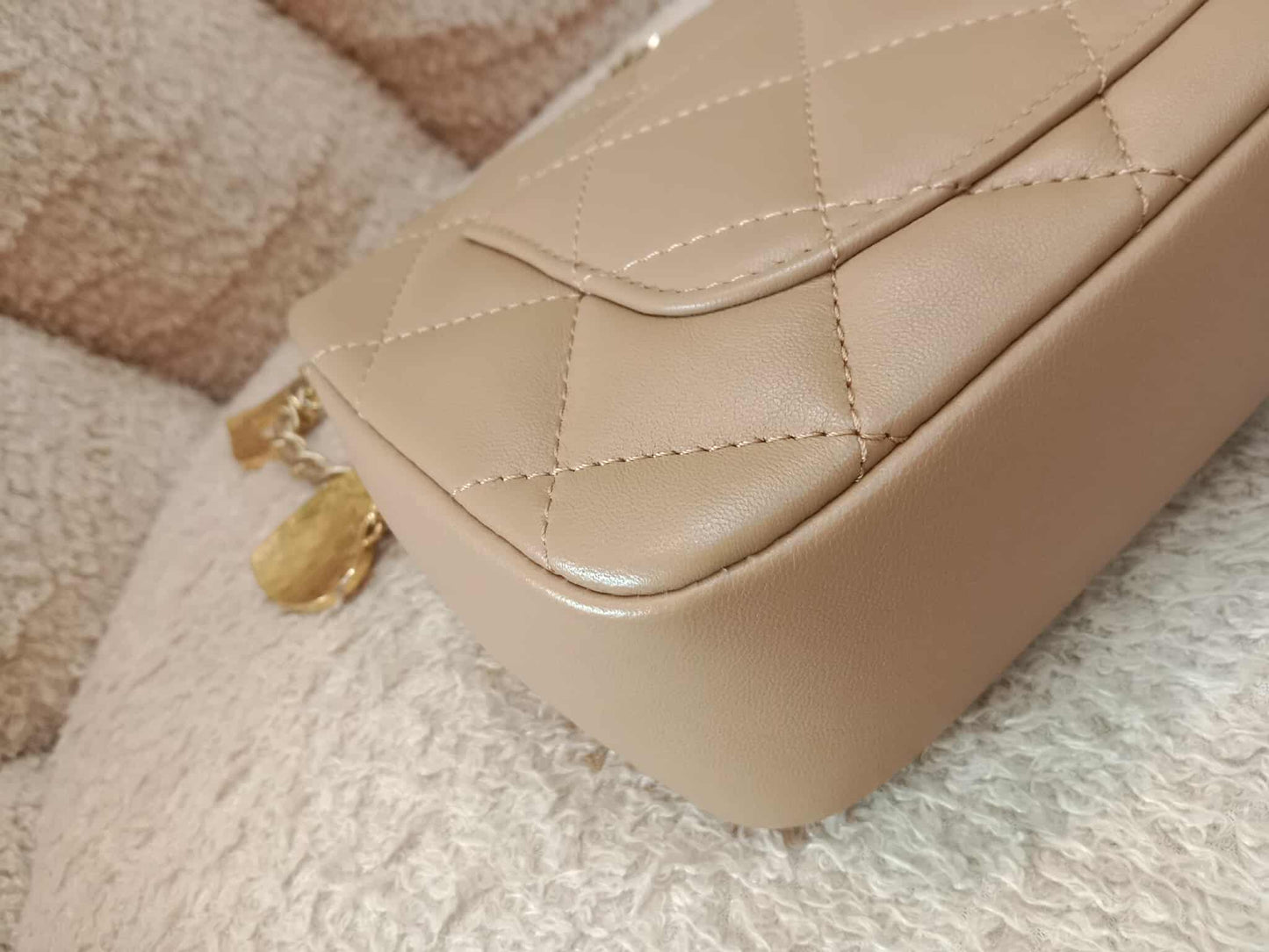 Chanel Seasonal Flap Heart Charms Beige Microchipped