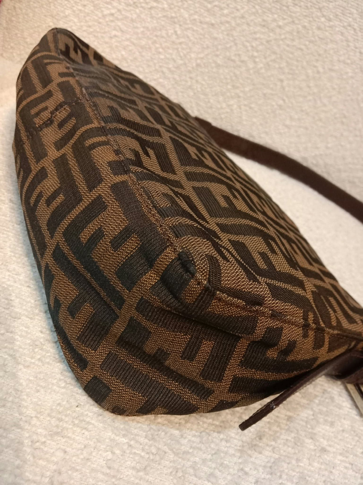 Fendi Zucca Baguette Canvas Shoulder Bag Brown