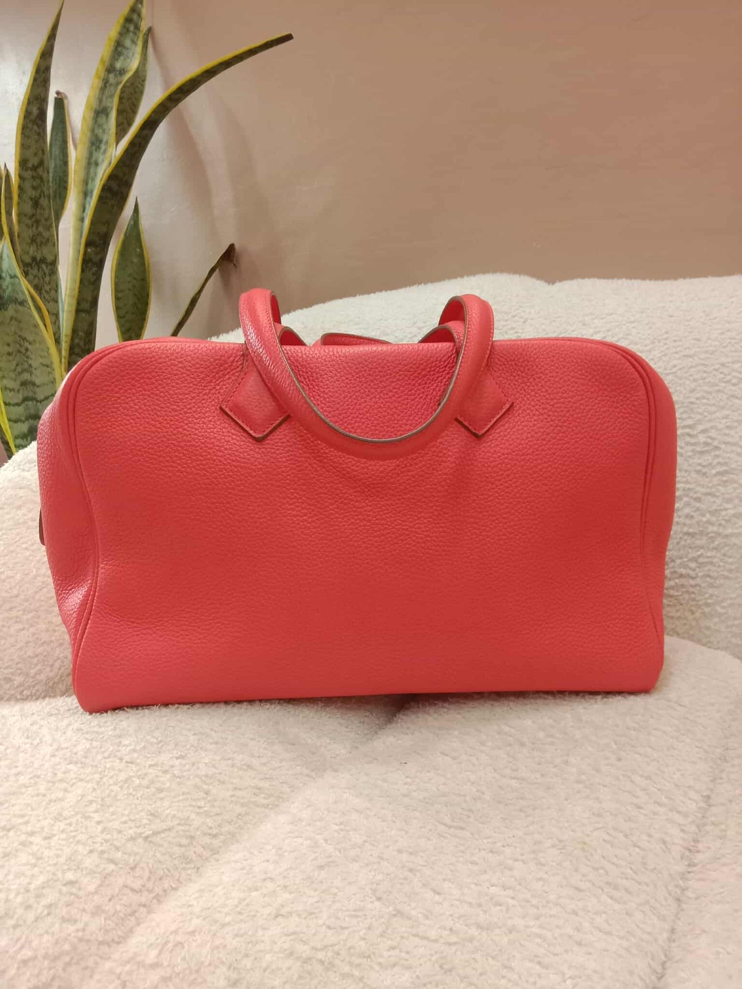 Hermes Victoria 35 Rose Jaipur Clemence Stamp R Square 2014