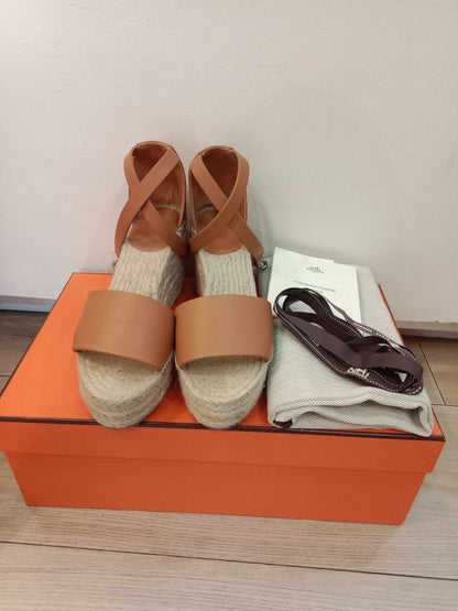 Hermes Espadrilles Camel Brown 37