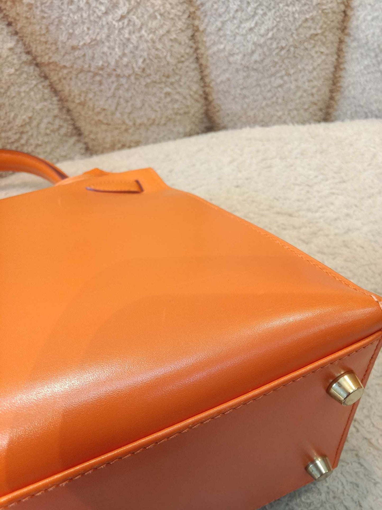 Hermes Kelly 28 Boxcalf Poppy Orange Stamp F Square