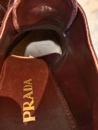Prada Wingtip Brogue Derby Patent Platform Burgundy Size 37.5