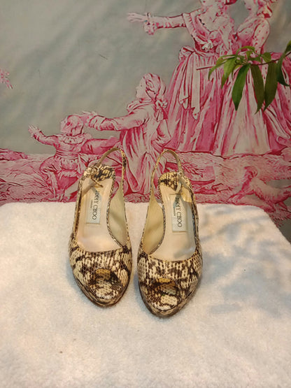 Jimmy Choo Python-Embossed Open-Toe Slingback Pumps Size 35