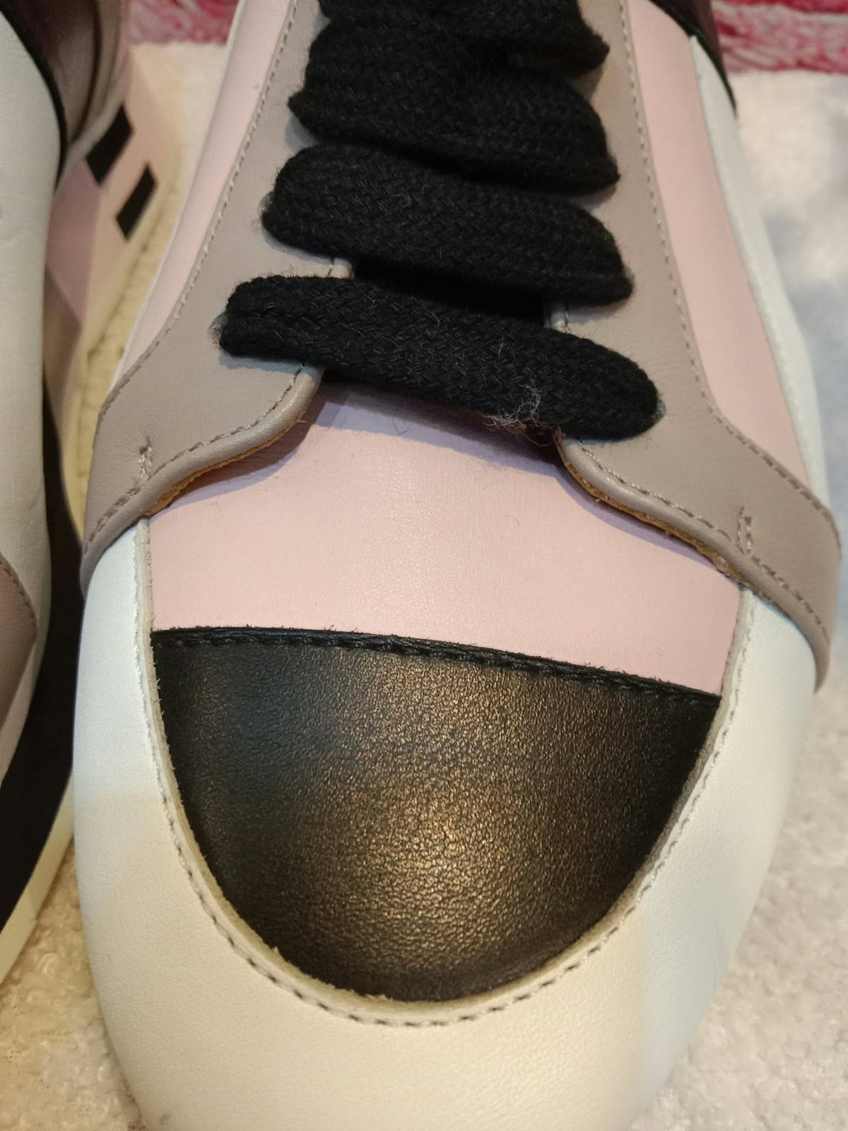 Hermes Rebus Sneakers Rose Aube/Black/White/Taupe Size 37.5