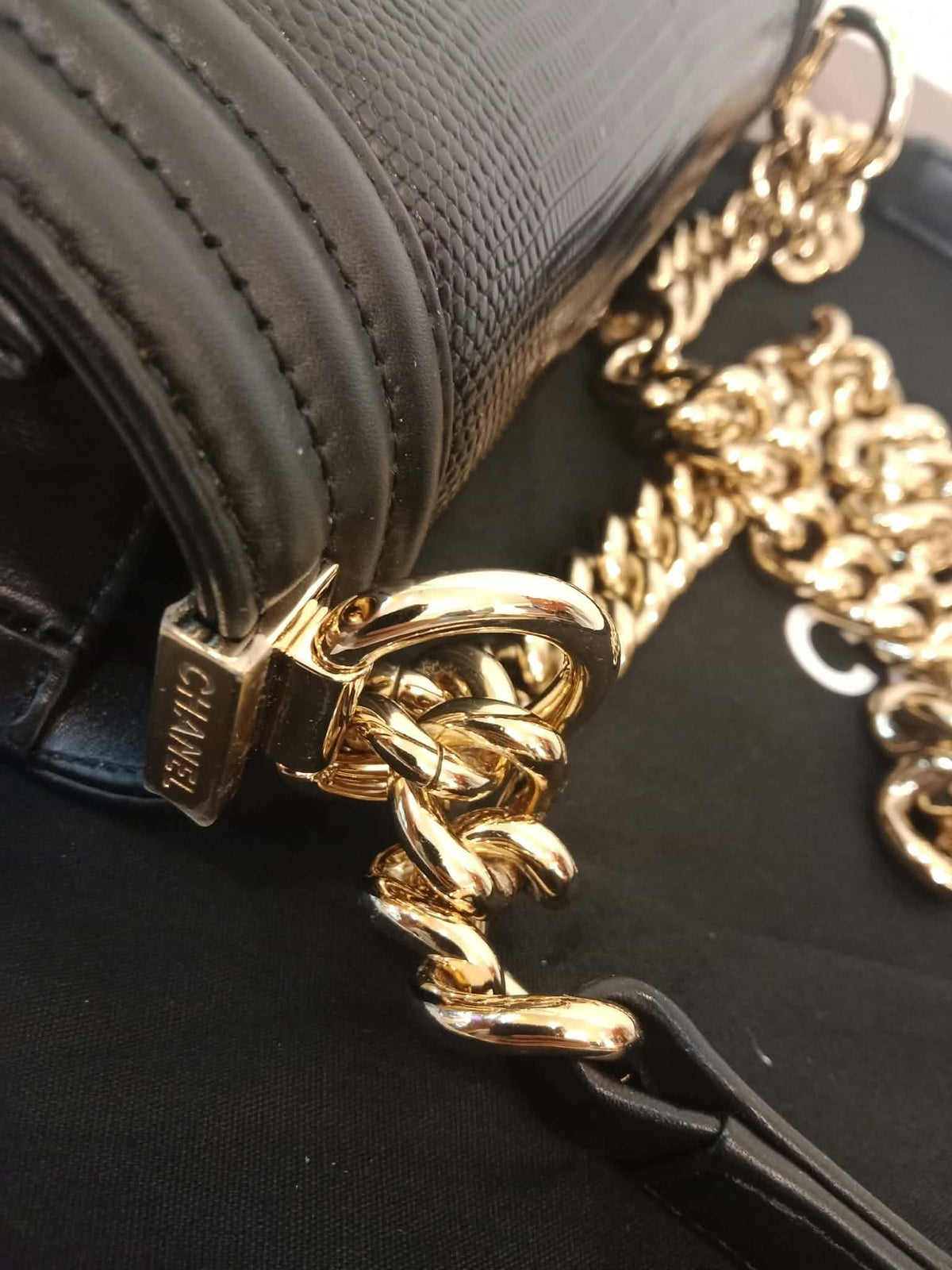 Chanel Leboy Lizard/Calfskin Black Leboy Small Series 27