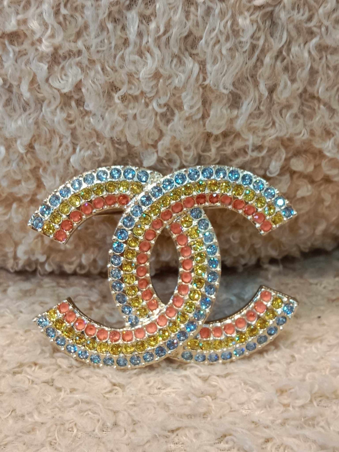 Chanel Coco Mark Rainbow Gold Brooch