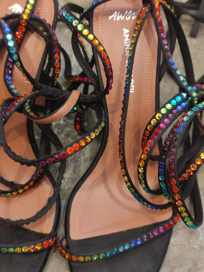 Amina Muaddi x AGWE Rainbow LSD Glasi Heeled Sandals Size 36 Black