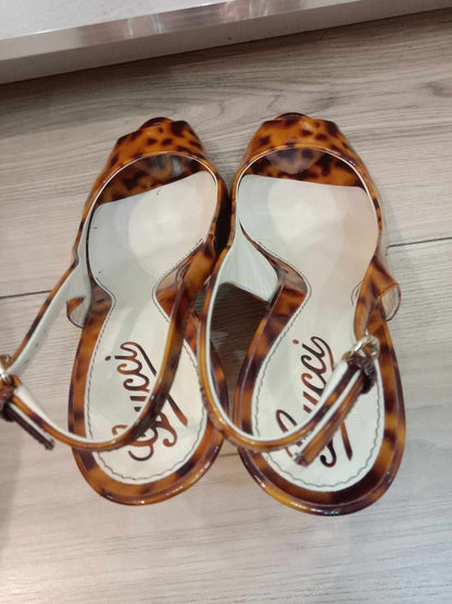 Gucci Two-Toned Patent Animal Print Heels Sandals
