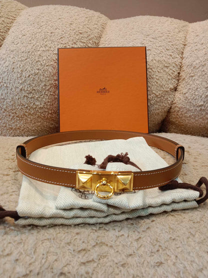 Hermes Rival Belt Gold on Gold Stamp C 2018