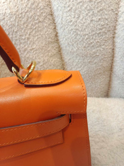 Hermes Kelly 28 Boxcalf Poppy Orange Stamp F Square