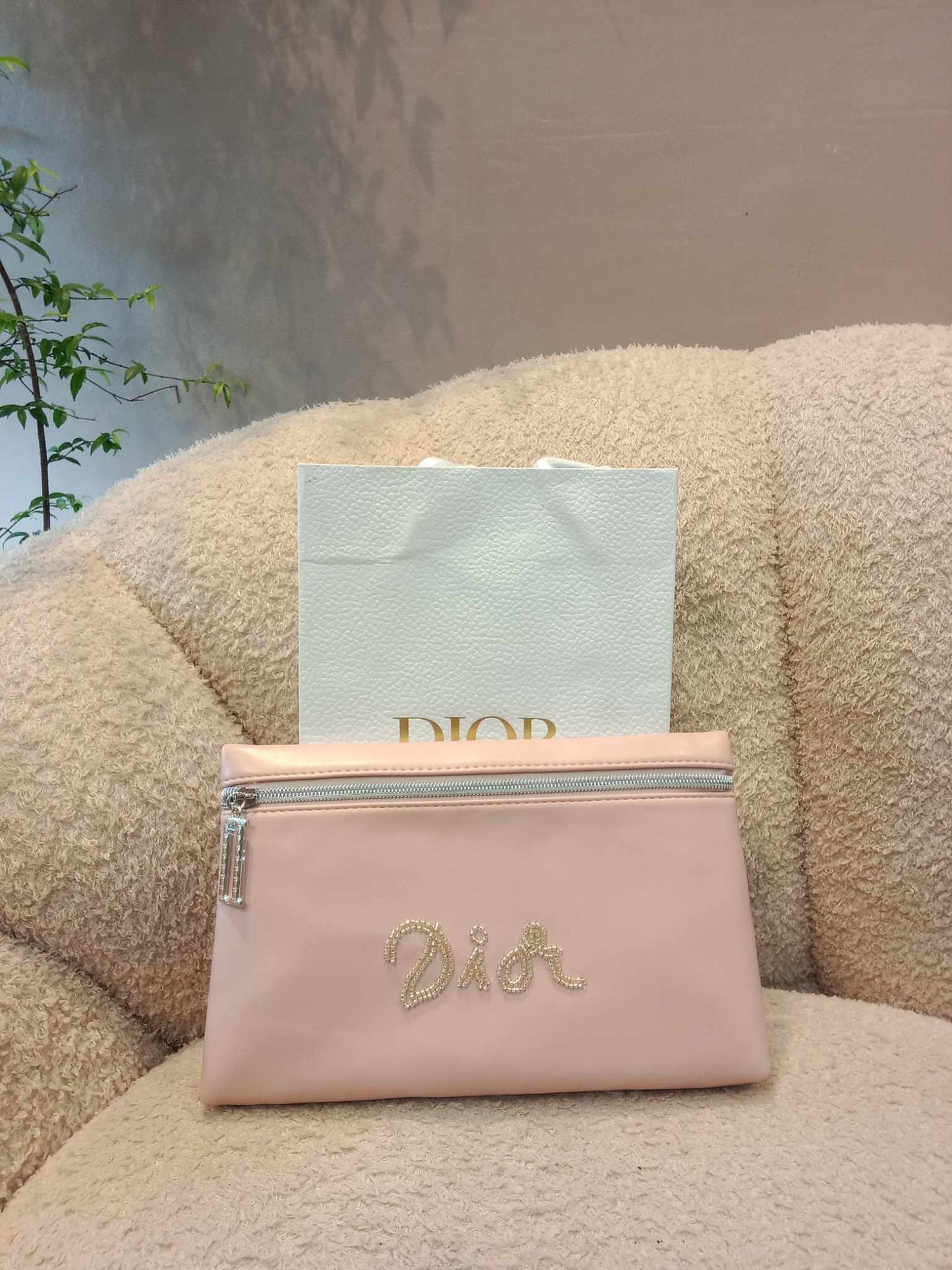 Dior Logo Beads Cosmetic Novelty Pouch Light Pink