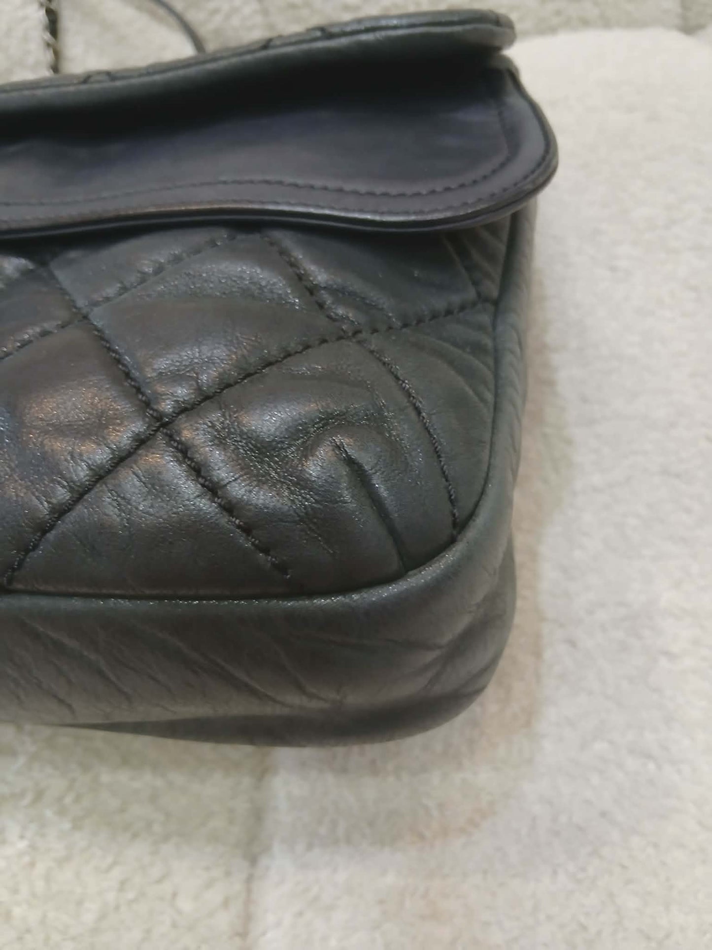 Chanel Square Double Flap Lambskin Dark Gray Series 15