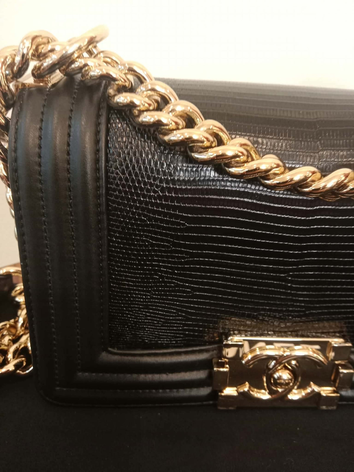 Chanel Leboy Lizard/Calfskin Black Leboy Small Series 27