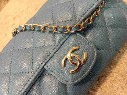 Chanel Classic Case Blue Quilted Caviar with Chain Series 31