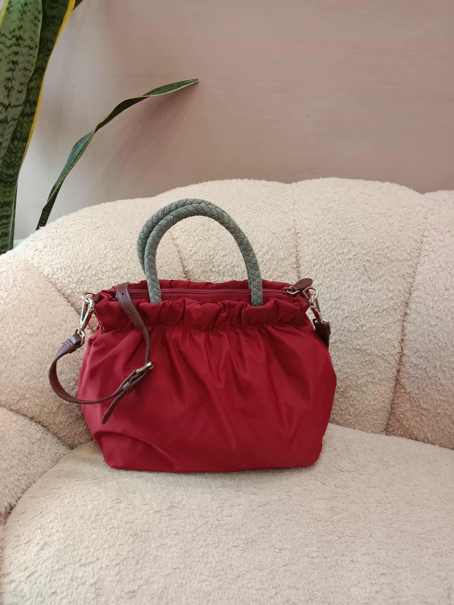 Prada Tessuto Nylon Top Handle Bag Red
