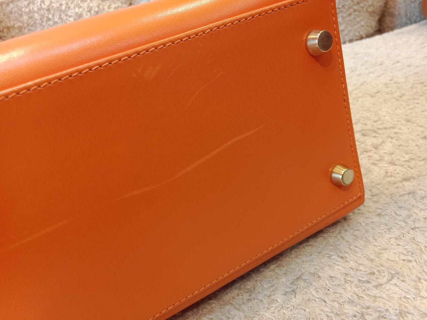 Hermes Kelly 28 Boxcalf Poppy Orange Stamp F Square