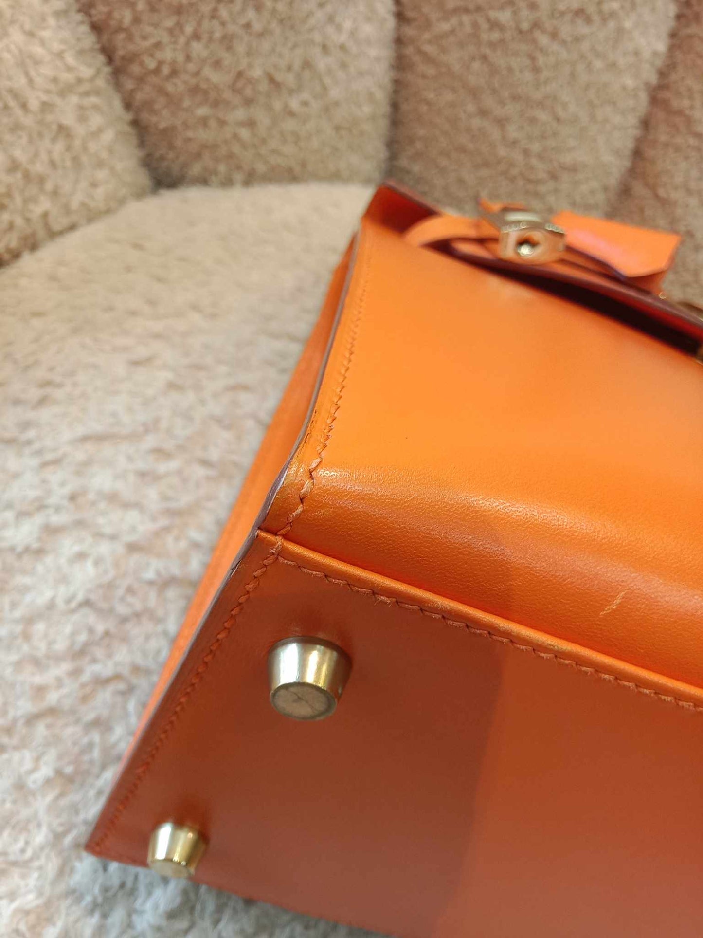 Hermes Kelly 28 Boxcalf Poppy Orange Stamp F Square