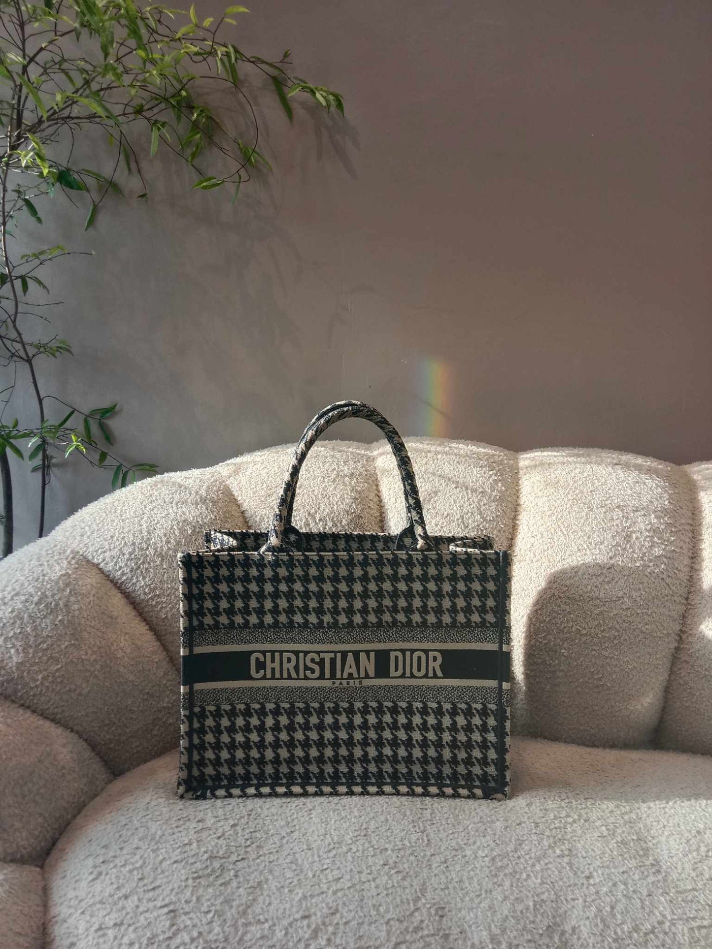 Dior Book Tote Houndstooth Embroidery Black/White Small