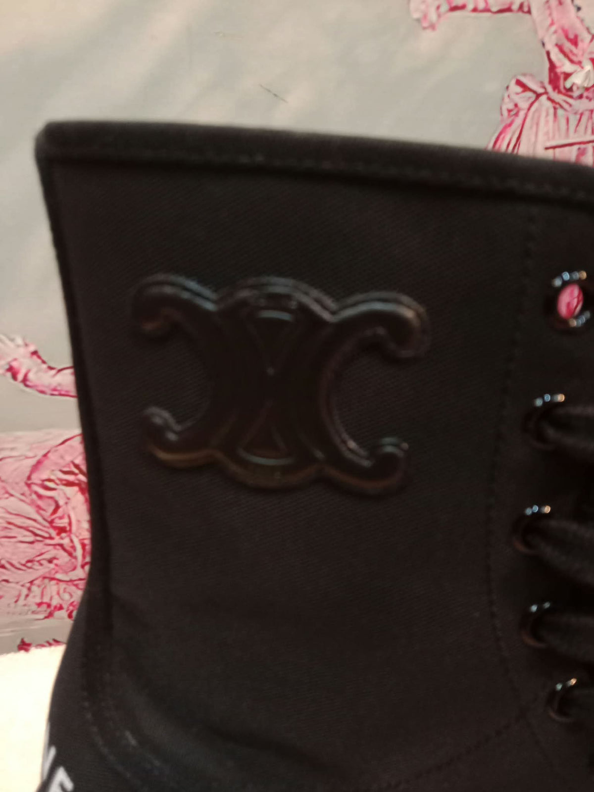 Celine Bulky Laced Up Boots Nylon/Shiny Bull Black Size 37.5