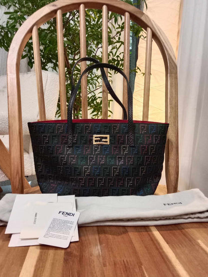 Fendi Zuchino Black Multicolor Tote Bag Small