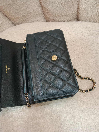 Chanel Classic Wallet on Chain Black Caviar Microchipped