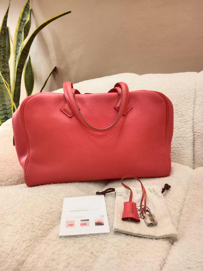Hermes Victoria 35 Rose Jaipur Clemence Stamp R Square 2014