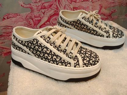 Gucci GG Monogram Platform Sneakers Ivory/Black Size 35.5