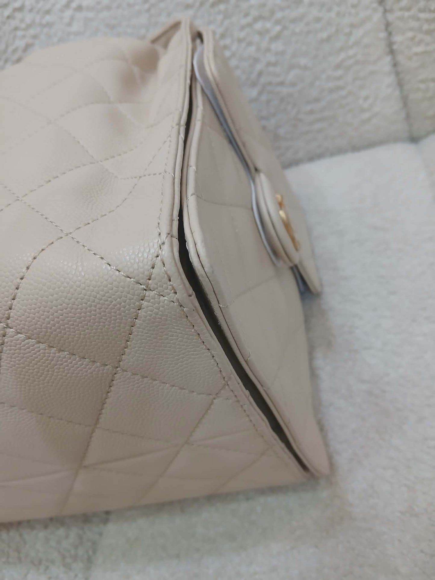 Chanel 25 Beige Caviar Medium Microchipped