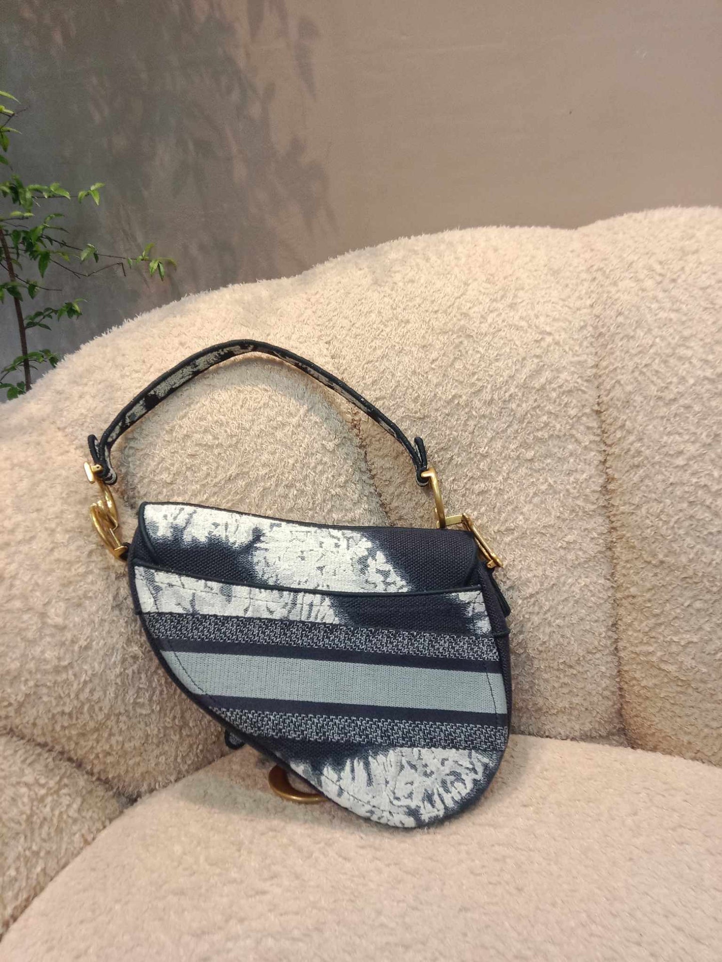 Dior Canvas Embroidered Tie Dye Saddle Bag Black