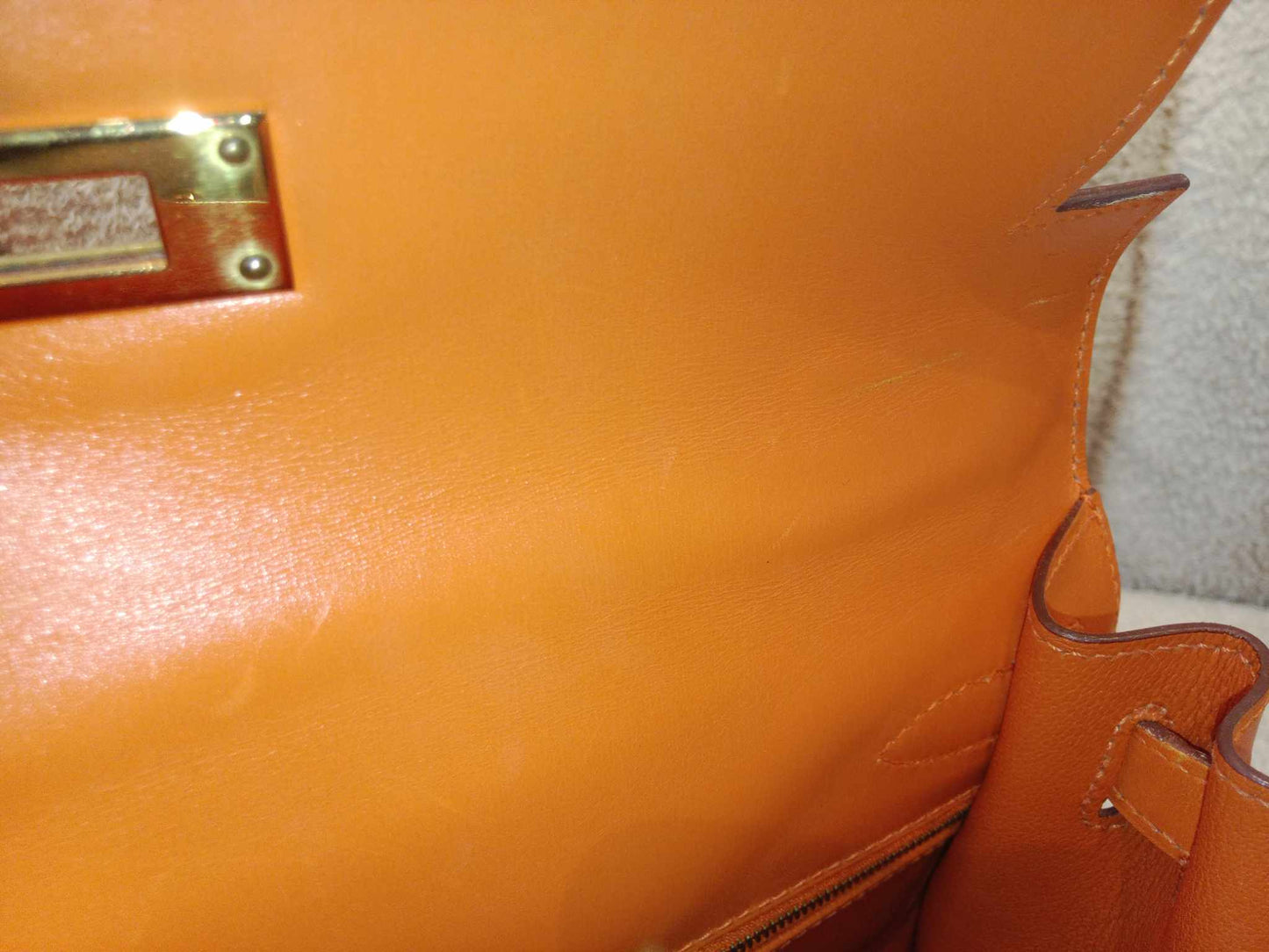 Hermes Kelly 28 Boxcalf Poppy Orange Stamp F Square