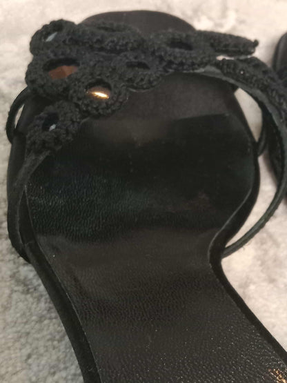 Prada Crochet & Sequin Black Kitten Heels Size 37 1/2
