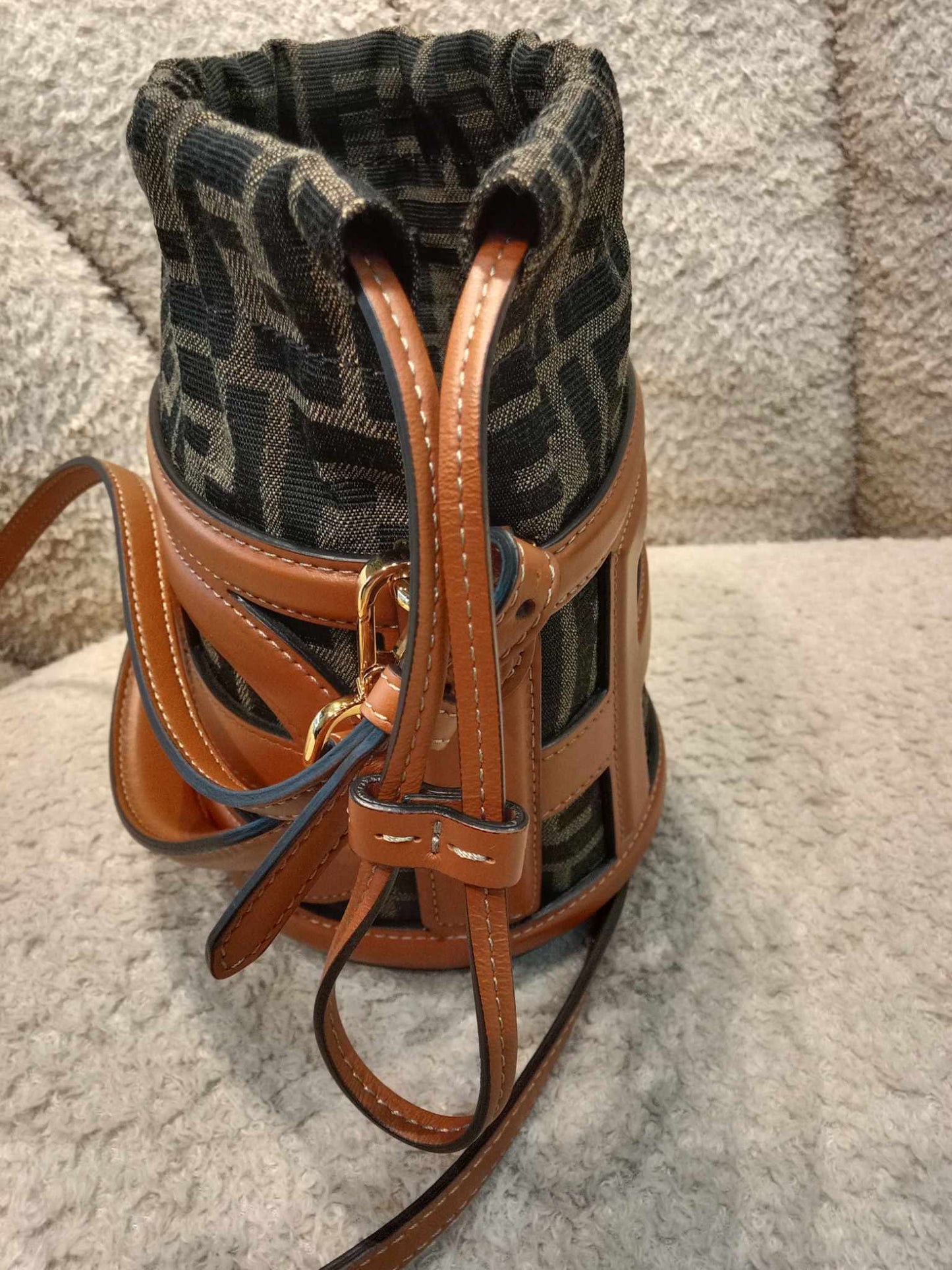 Fendi Step Out Canvas Bucket Bag Brown