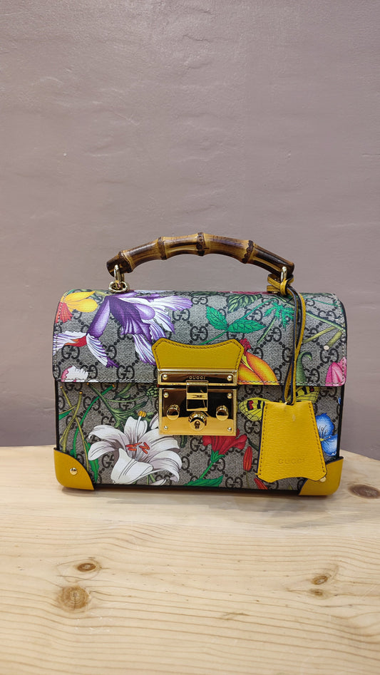 Gucci GG Floral Bamboo Bag Yellow