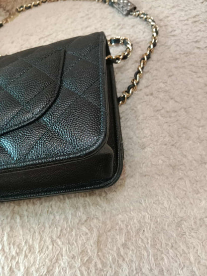 Chanel Classic Wallet on Chain Black Caviar Microchipped