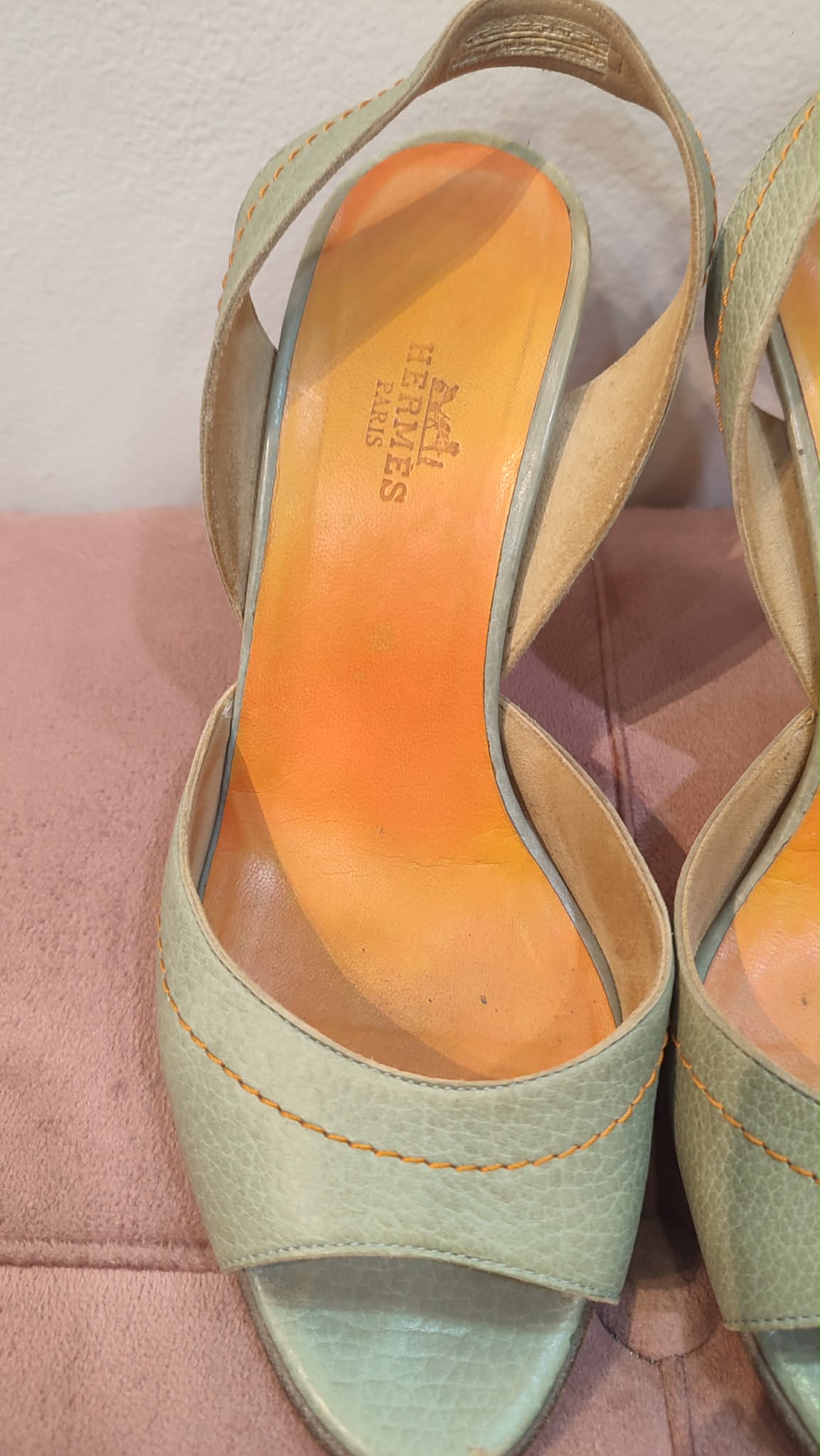 Hermes Peep Toe Slingback Heels Teal Size 36