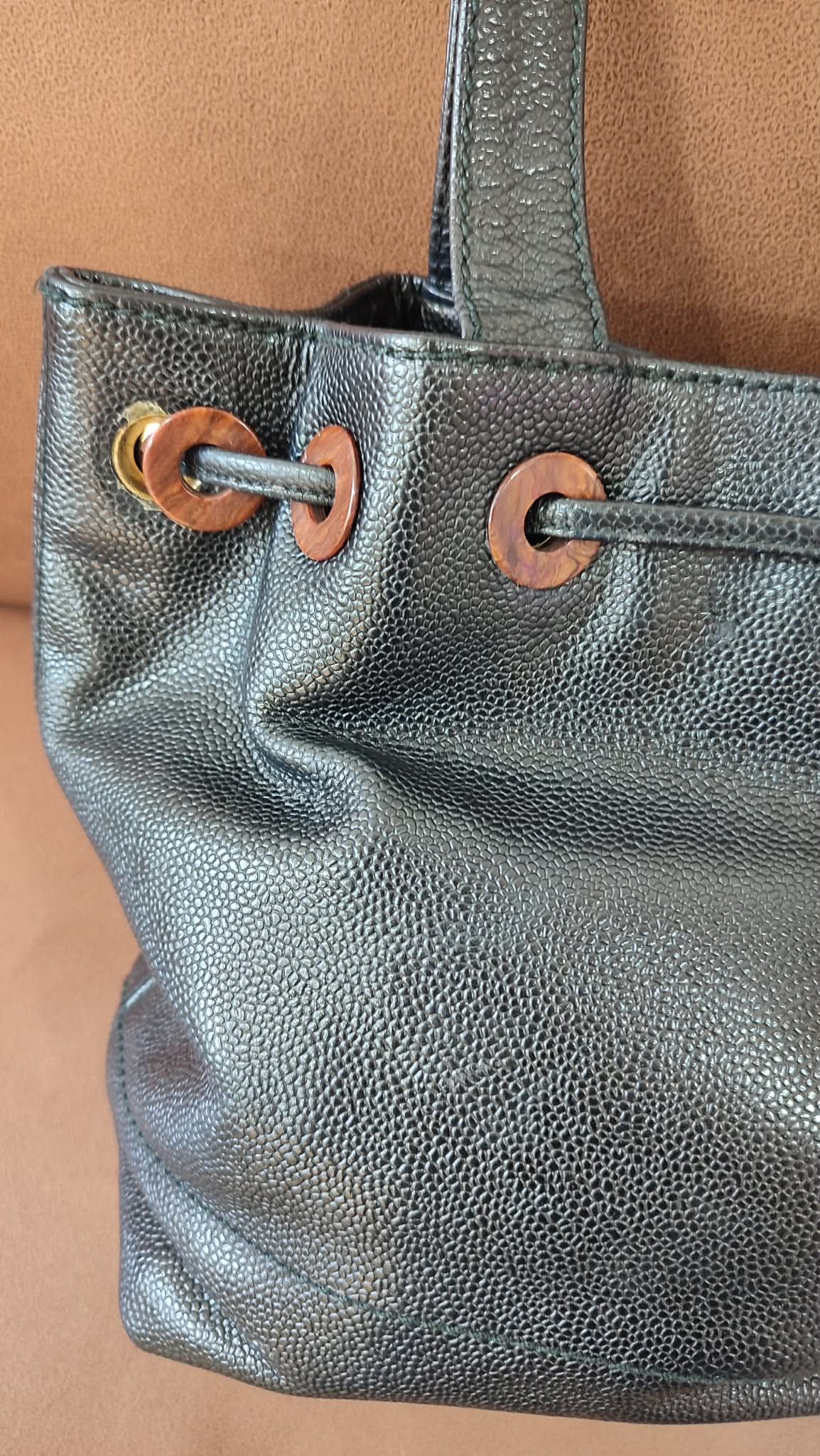 Chanel CC Caviar Drawstring Bucket Bag Black Series 7