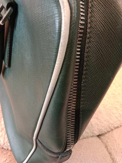 Prada Dark Green Leather Classic Laptop Bag