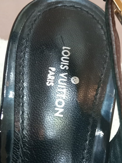 Louis Vuitton Archlight Slingback Pumps Toe Cap Patent Black Monogram Canvas Size 35.5