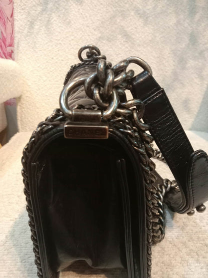 Chanel Boy Flap Chain Trim Calfskin Black Series 20