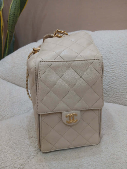 Chanel 25 Beige Caviar Medium Microchipped
