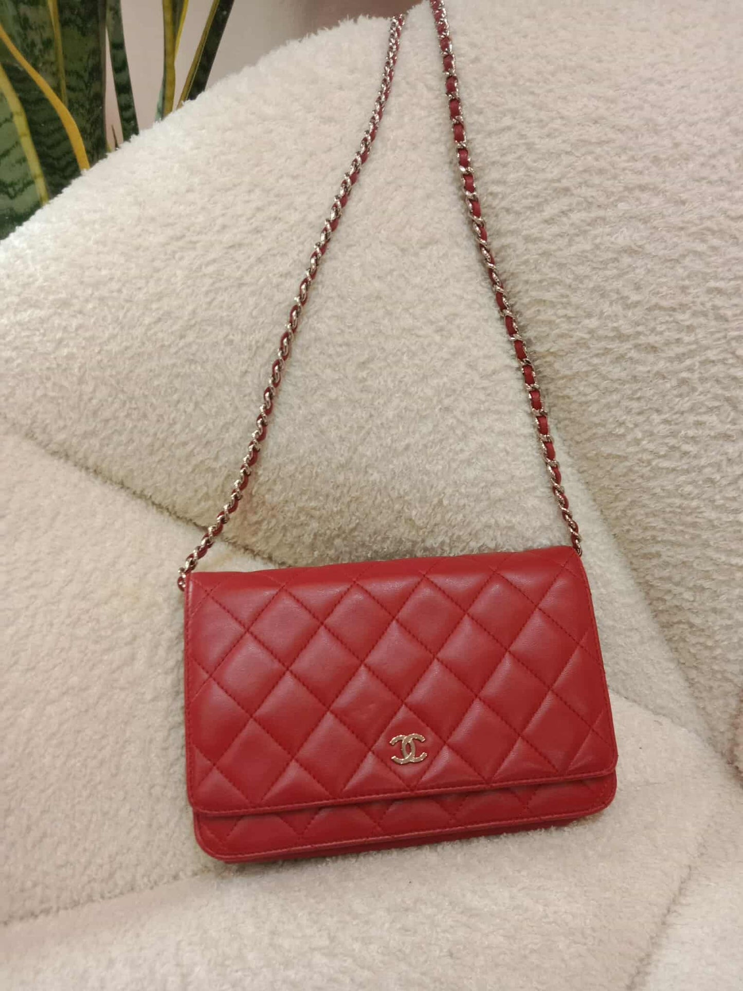 Chanel Classic Wallet On Chain Red Lambskin Series 16