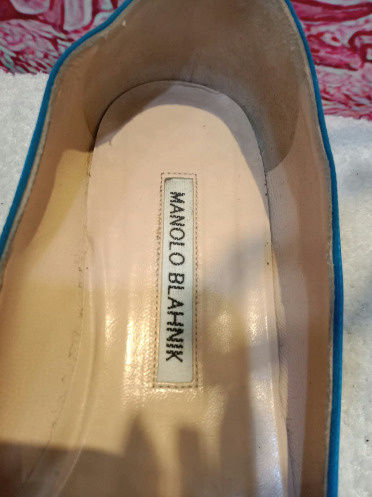 Manolo Blahnik Blue Satin Jewel Buckle Flat Pumps Size 37