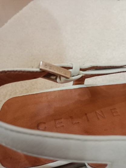 Celine Leather Slingback Loafers Classic Square-Toe Design White Size 37.5
