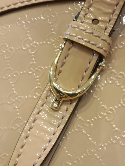 Gucci Beige Microguccissima Nice Patent Leather Satchel Bag
